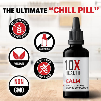 10X Health Calm Drops - AM Calm + PM Sleep Kit | L-Theanine & GABA Liquid Drops + Magnesium, L-Theanine & Melatonin Capsules, 2-Pack