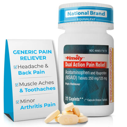 TIME-Cap Labs Dual Action Pain Reliever Acetaminophen 250mg & Ibuprofen 125mg – Back Pain, Arthritis & Headache Relief – National Brand Equivalent, Factory Direct NSAID - 72 Caplets TIME-CAP LABS, INC.Buy Supplements Australia