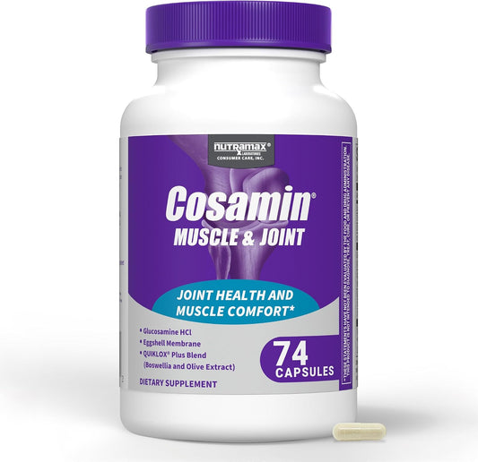 Nutramax Cosamin Muscle & Joint Health Supplement, 74 Capsules | Works to Decrease Cartilage Breakdown, Supports Joints, and Reduces Muscle Soreness to Accelerate Recovery After Exercise