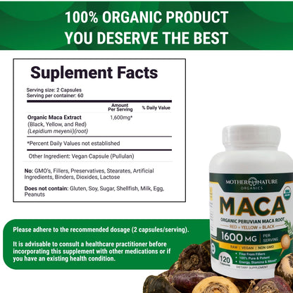 Powerful Maca Blend for Men – Black, Red & Yellow Maca Capsules | Supports Energy, Stamina & Endurance | Promotes Hormonal Balance & Vitality Mother Nature Organics Superfoods for Organic Living buy supplements Au
