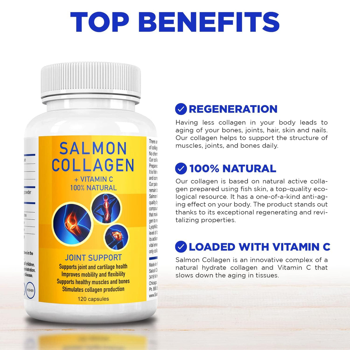 Salcoll Premium Marine Collagen Capsules, 120 Count, Fish Collagen Supplement for Joint Support, Skin, Hair & Nails Salcoll buy supplements Au