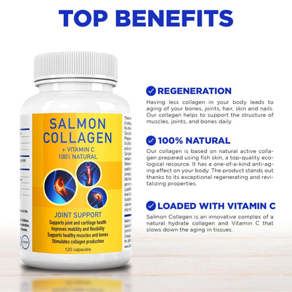 Salcoll Premium Marine Collagen Capsules, 120 Count, Fish Collagen Supplement for Joint Support, Skin, Hair & Nails Salcoll buy supplements Au