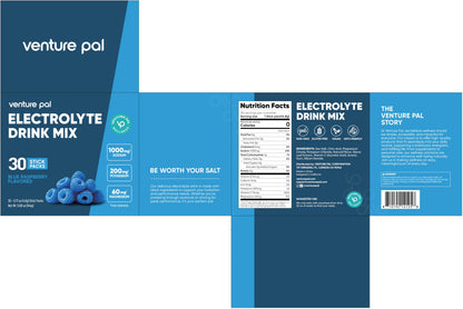 Venture Pal High Sodium Sugar Free Electrolytes Powder Packets, 16 Count | Hydration Packets with Sodium, Magnesium & Potassium, Vitamins, Zero Calories, Vegan, Keto & Paleo Friendly