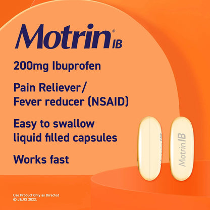 Motrin IB Liquid Gels with 200mg Ibuprofen per Caplet, Pain Reliever & Fever Reducer for Adults, Relief from Minor Arthritis Pain, Muscle Aches, Headache, Menstrual Cramps & Backache, 120 ct MotrinBuy Supplements Australia