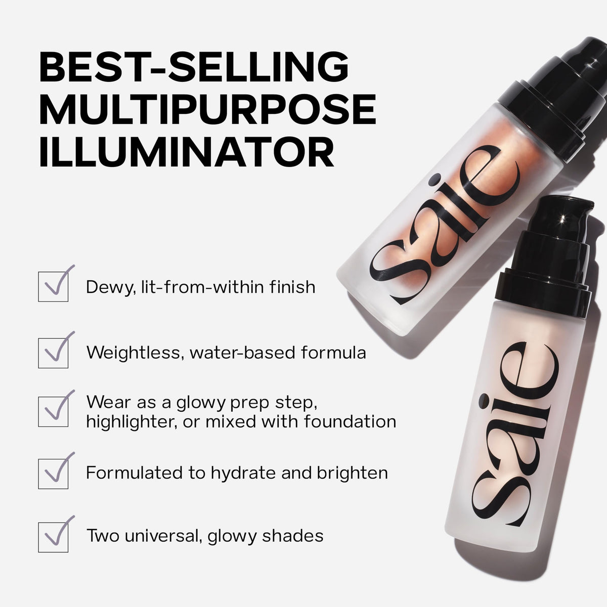 Saie Mini Glowy Super Gel Lightweight llluminator & Makeup Primer - Sunglow (0.5 oz) + Dew Blush - Lightweight Liquid Blush with a Blendable + Buildable Cream Finish - Rosy (.40 oz) SaieBuy Supplements Australia