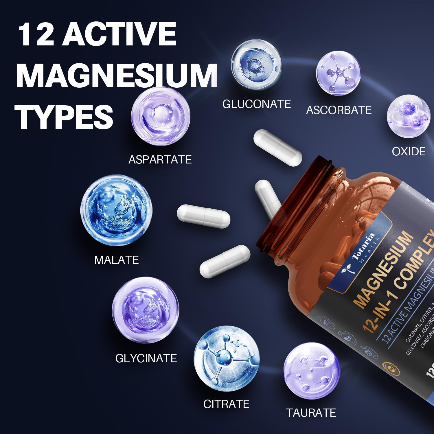 Totaria Magnesium Complex 700mg 12 in 1 Magnesium Supplement with Glycinate Citrate Malate Oxide Taurate Aspartate Orotate Magnesium Relaxation,Muscle,Heart Support, Vegan 120 Capsules Totaria buy supplements Au