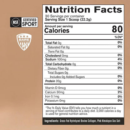 BARE PERFORMANCE NUTRITION, BPN Collagen Protein, Grass-Fed Bovine Collagen Peptides, Unflavored | 20g of Protein Per Serving, Supports Strong Joints, Healthy Skin, Hair & Nails