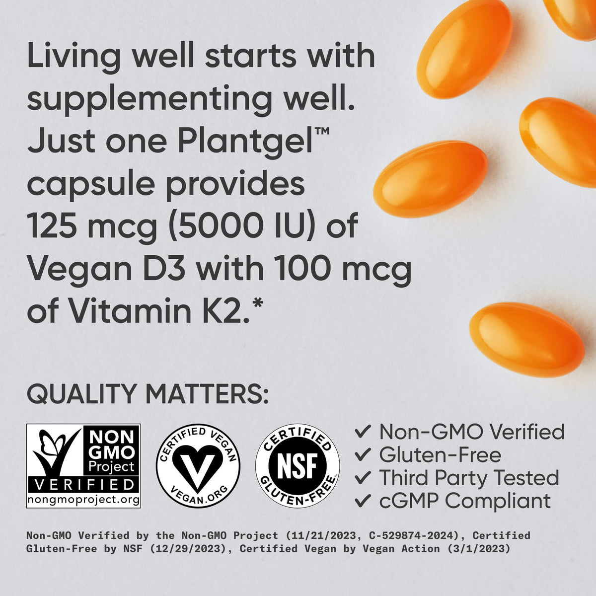 Sports Research® Vitamin D3 + K2 w/ Coconut Oil - Vegan Vitamin D 5000iu & Mk7 Vitamin K 100mcg for Bone & Immune Support - Vegan Certified · Non-GMO · Soy Free - 60 Softgels Sports Research buy supplements Au