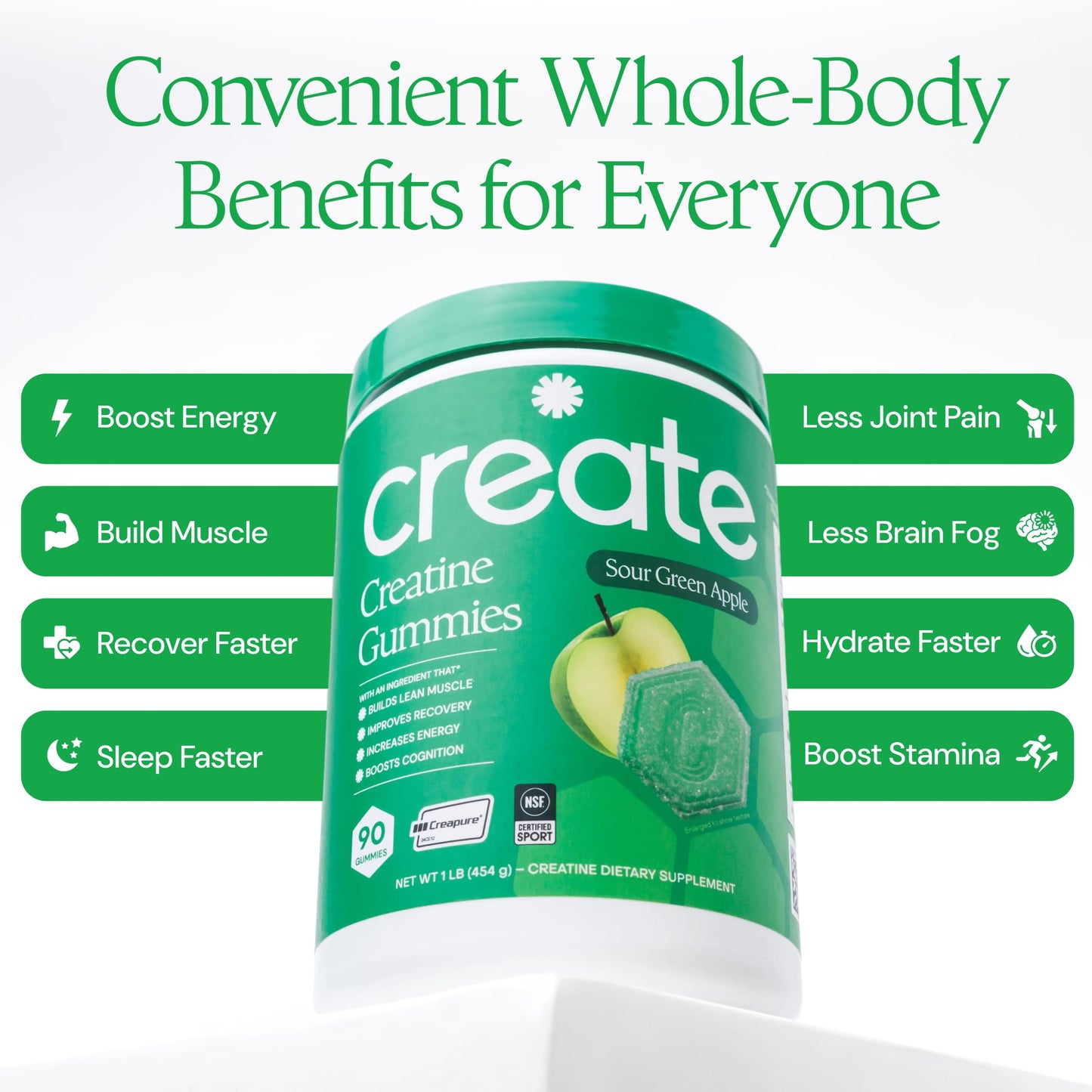 Create Creatine Monohydrate Gummies for Men & Women, Boost Focus, Strength, and Endurance, Anti-Melting Formula, Vegan, Gluten-Free, Non-GMO, 1.5g of Creatine per Gummy (Orange)