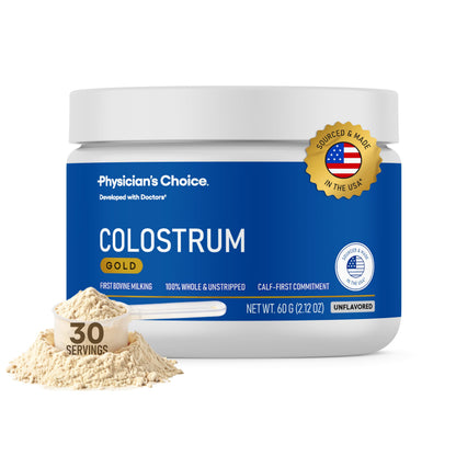 Physician's CHOICE Colostrum Gold Powder - First-Day Milking for Gut & Immune Support - Potent IgG Antibodies & Bioactive Nutrients - Whole & Unstripped - Easy to Mix - Made in the USA - 60 Servings