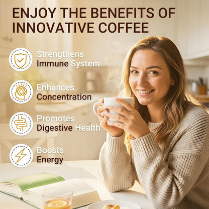 Mushroom Coffee, Instant Mushroom Coffee Organic with 6 Mushrooms Lion’s Mane, Cordyceps, Turkey Tail & Other for Energy, Focus, Digestion, Immunity, 35 Servings