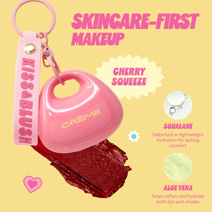 The Crème Shop Kiss & Blush Tinted Lip Balm & Blush, Korean Makeup for Lips & Cheeks, Cute Charm Key Chain, Hydrating, Long Lasting Tint, Aloe, Squalane (Cherry Squeeze) The Crème ShopBuy Supplements Australia