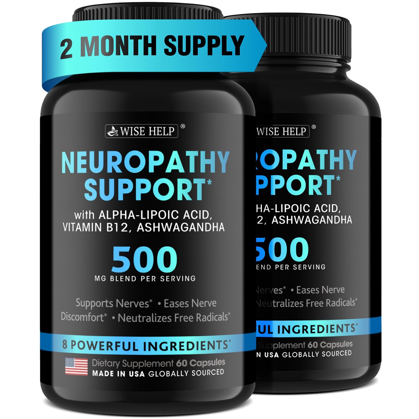 Neuropathy Support Natural Nerve Discomfort Relief - Made in USA - Nerve Antioxidant for Trigeminal Neuralgia, Diabetic & Peripheral Neuropathy - Hands, Neck, Feet & Toes Treatment Formula - Pack of 2 WISEHELPBuy Supplements Australia
