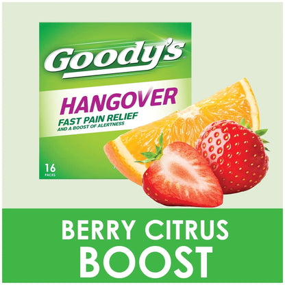 Goody's Hangover Relief Powder, Dual Action Fast Headache Pain Relief with Aspirin and Caffeine, Berry Citrus Flavor, 16 Count Goody'sBuy Supplements Australia