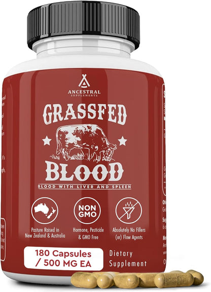Ancestral Supplements Blood Health Supplement, Organ Formula, 500mg, 180 Ct | Beef blood, spleen and liver supplement supports red and white blood cell formation, immune health and heart health together.