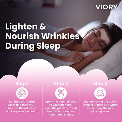 VIORY Forehead Wrinkle Patches Smoothing Overnight - Anti Wrinkle Patches | For Face And Forehead Fine Lines & Frown Lines, With Aloe, Collagen, Vitamin E, Hyaluronic Acid, 12 Pcs