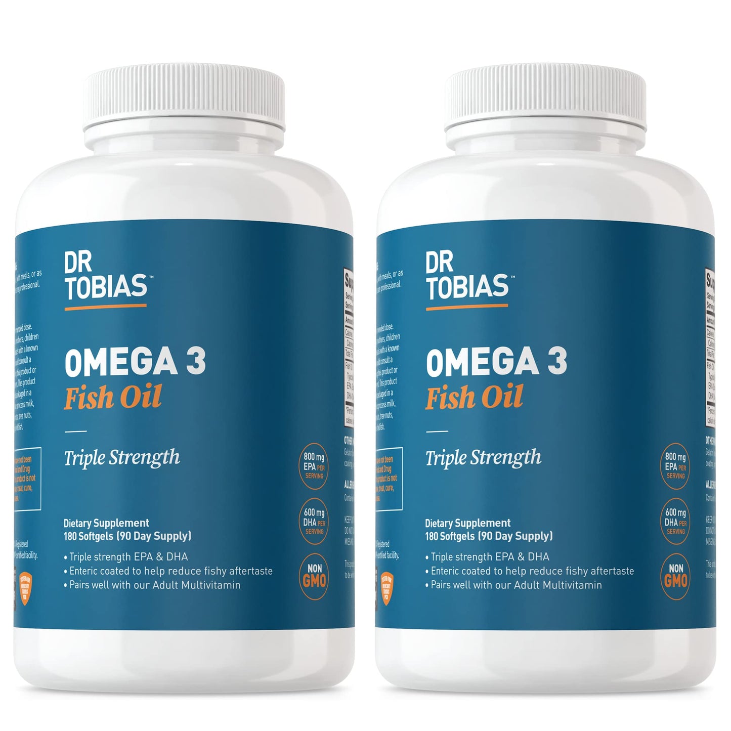 Dr. Tobias Omega 3 Fish Oil 2000mg Triple Strength | 180 Softgels | Heart, Brain & Joint Support | 2,000 mg Fish Oil | 800 mg EPA + 600 mg DHA | Delayed Release Omega 3 Supplement | 90 Servings