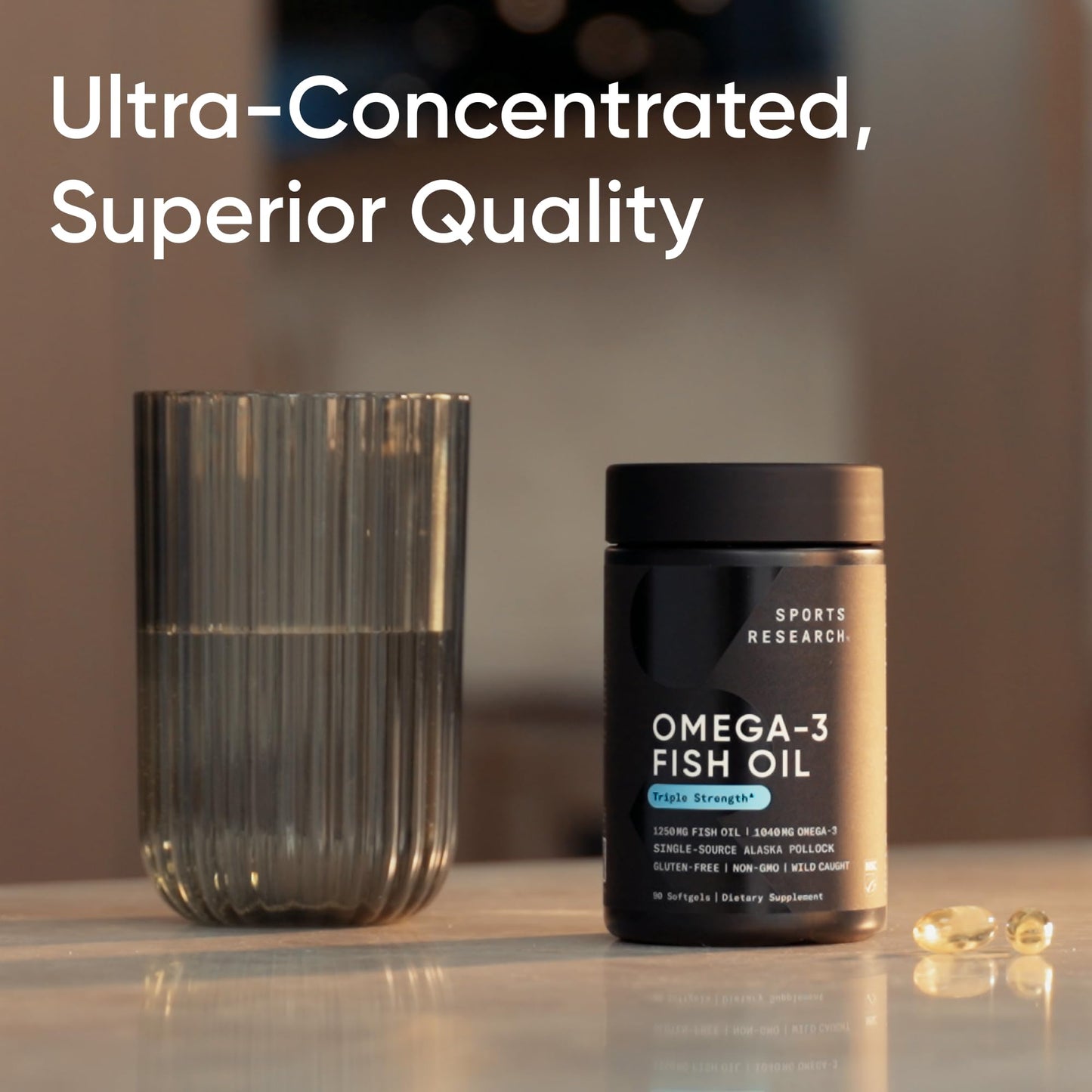Sports Research® Omega-3 Fish Oil 1250 - Triple Strength Fish Oil Supplement from Wild Alaska Pollock - MSC Certified Sustainable · Non-GMO · Soy Free - 90 Softgel Capsules Sports Research buy supplements Au