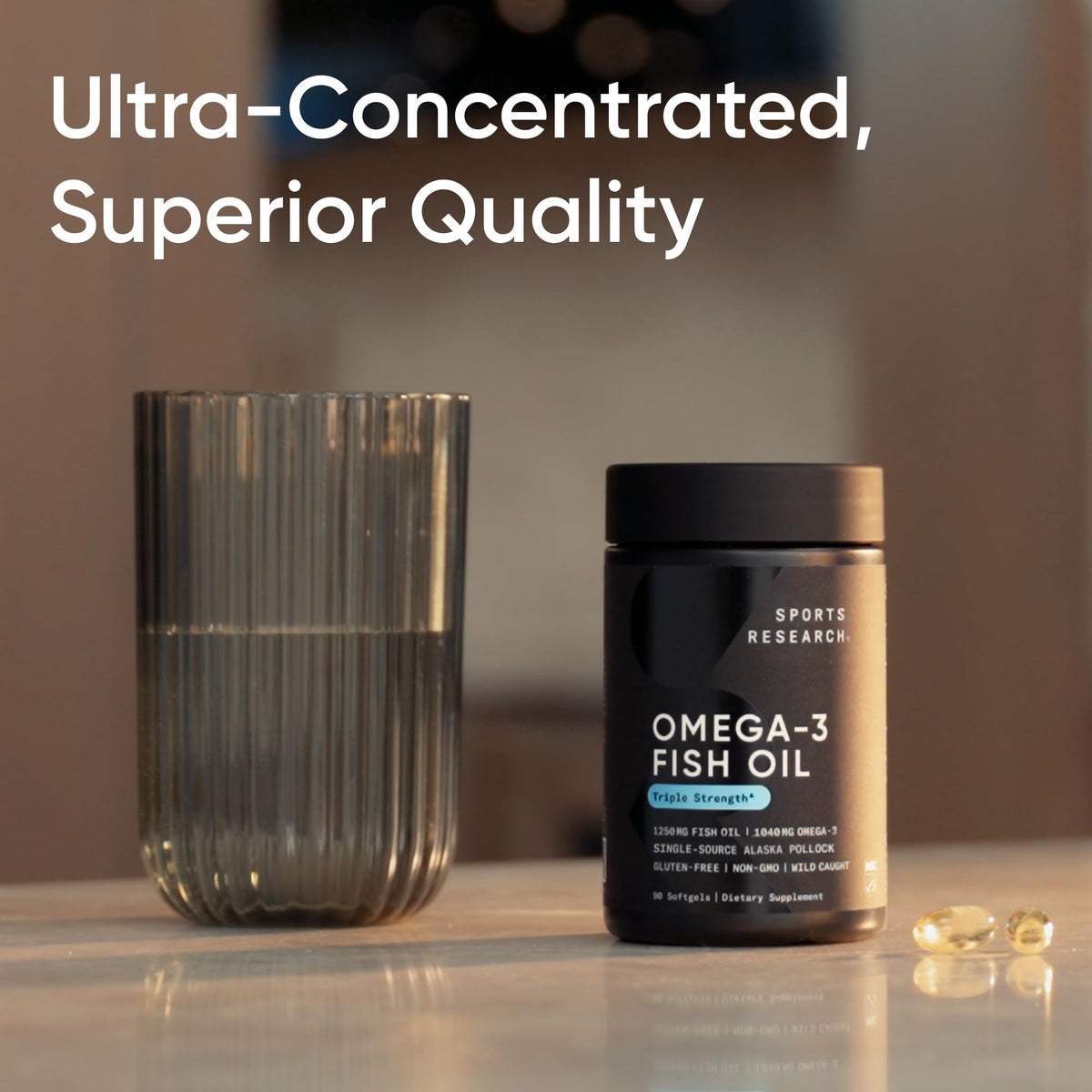 Sports Research® Omega-3 Fish Oil 1250 - Triple Strength Fish Oil Supplement from Wild Alaska Pollock - MSC Certified Sustainable · Non-GMO · Soy Free - 180 Softgel Capsules Sports Research buy supplements Au