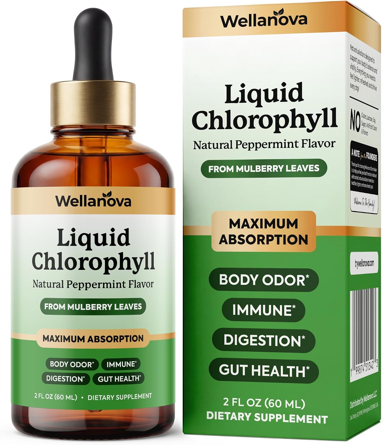 Chlorophyll Liquid Drops from Mulberry Leaf - Natural Peppermint for Detox, Internal Deodorizer and Immune Support - Maximum Absorption - 2 fl oz