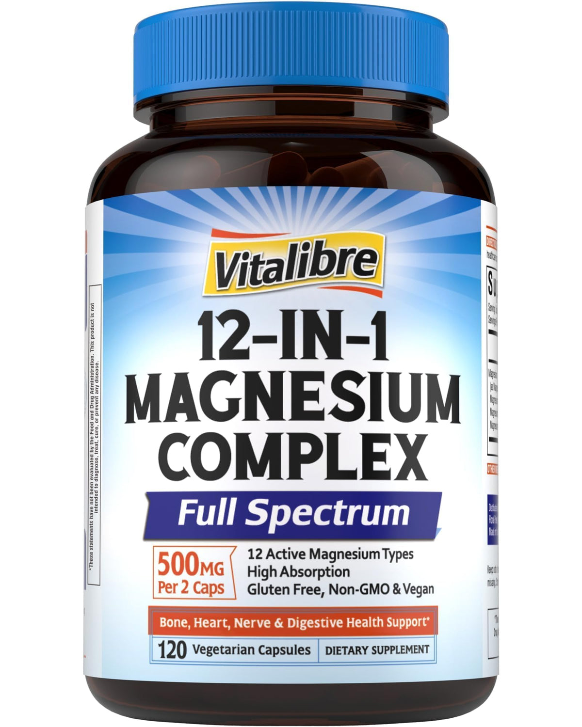 Vitalibre 12-IN-1 Magnesium Complex supplement bottle on a white background