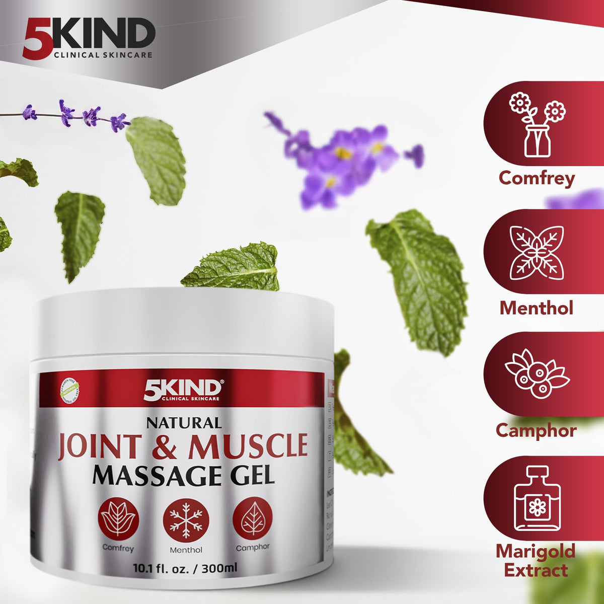 Natural Joint & Musccle Therapy Gel 10.1 Fl Oz- Calendula Cream with Camphor, Comfrey & Menthol - High Strength Revitalising Muscle Rub- Joint Gel for Muscles, Back, Knees, Neck & Shoulders 5Kind 5kind clinical skincareBuy Supplements Australia