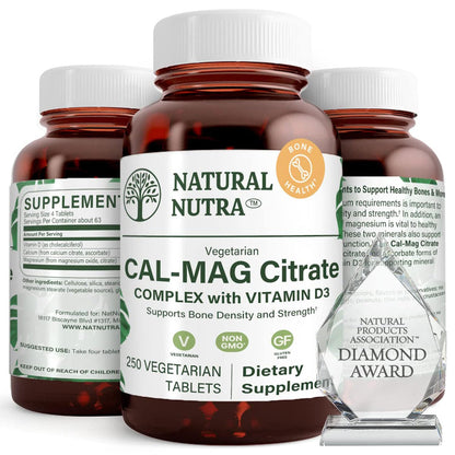 Natural Nutra Cal-Mag Citrate with Vitamin D3,1000/500 mg Complex, Strengthen Bone Density, Muscle and Nerve Health, Help Maintain Healthy Teeth, Highly Bioavailable Sources, 100 Vegan Tablets