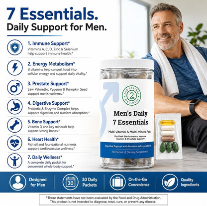 Daily 7 Essentials Men's Vitamin Pack - 30 Packets | Adult Multivitamin & Multimineral Supplement Pack - 30 Packets