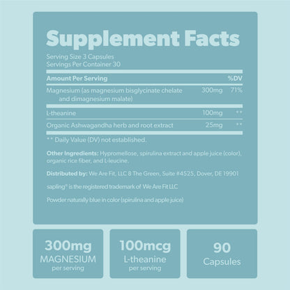 Magnesium Glycinate Complex Supplement - Chelated Magnesium Glycinate with Malate, Organic Ashwagandha, L-theanine & Blue Spirulina - High Absorption, Vegan, Non-GMO, 300mg, 90 Veggie Caps sapling buy supplements Au
