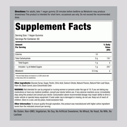 Piping Rock Melatonin Gummies 2.5 mg | 60 Count | Strawberry Flavor Gummy | Vegan, Non-GMO, Gluten Free Supplement