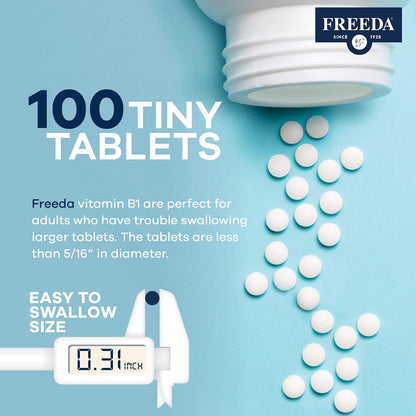 Freeda Vitamin B1 Thiamine 100mg - Supports Energy Metabolism, Nervous System Health - Kosher, Vegan, Gluten Free - Thiamin HCl 100 mg Vitamin B 1 - Pure Vit B1 Vitamin Thiamine B1 Supplement (100 Ct) | Energy Metabolism & Nervous System Health Support –