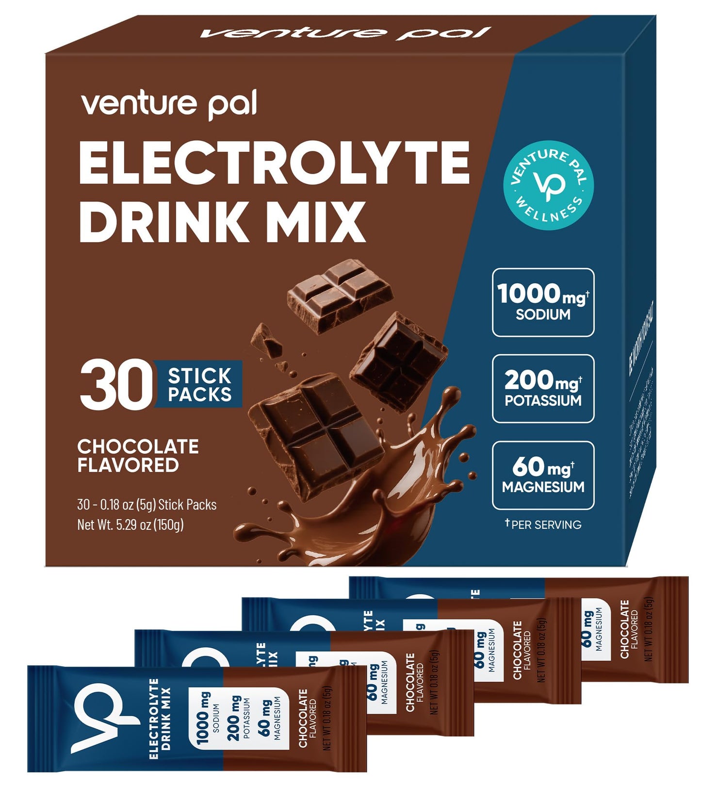 Venture Pal High Sodium Sugar-Free Electrolytes Powder Packets, 16 Sticks | Hydration Packets with Sodium, Potassium & Magnesium, Zero Calories, Keto, Vegan, and Paleo Friendly