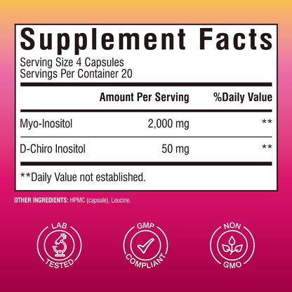 Vitalibre Inositol Supplement, Myo-Inositol & D-Chiro Inositol Supplements for Women, 40:1 Ideal Ratio, Hormone Balance and Women’s Wellness, 80 Vegan Capsules