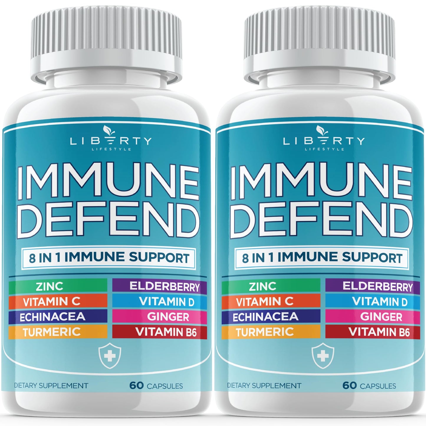 8 in 1 Immune Defense Support, Immunity Vitamins Supplement Booster Zinc 50mg, Vitamin C Elderberry VIT D3 5000 IU, Turmeric Curcumin & Ginger, Echinacea - Allergy Relief for Kids Adults (2 Pack) - PrimeBioHealth - canada supplements