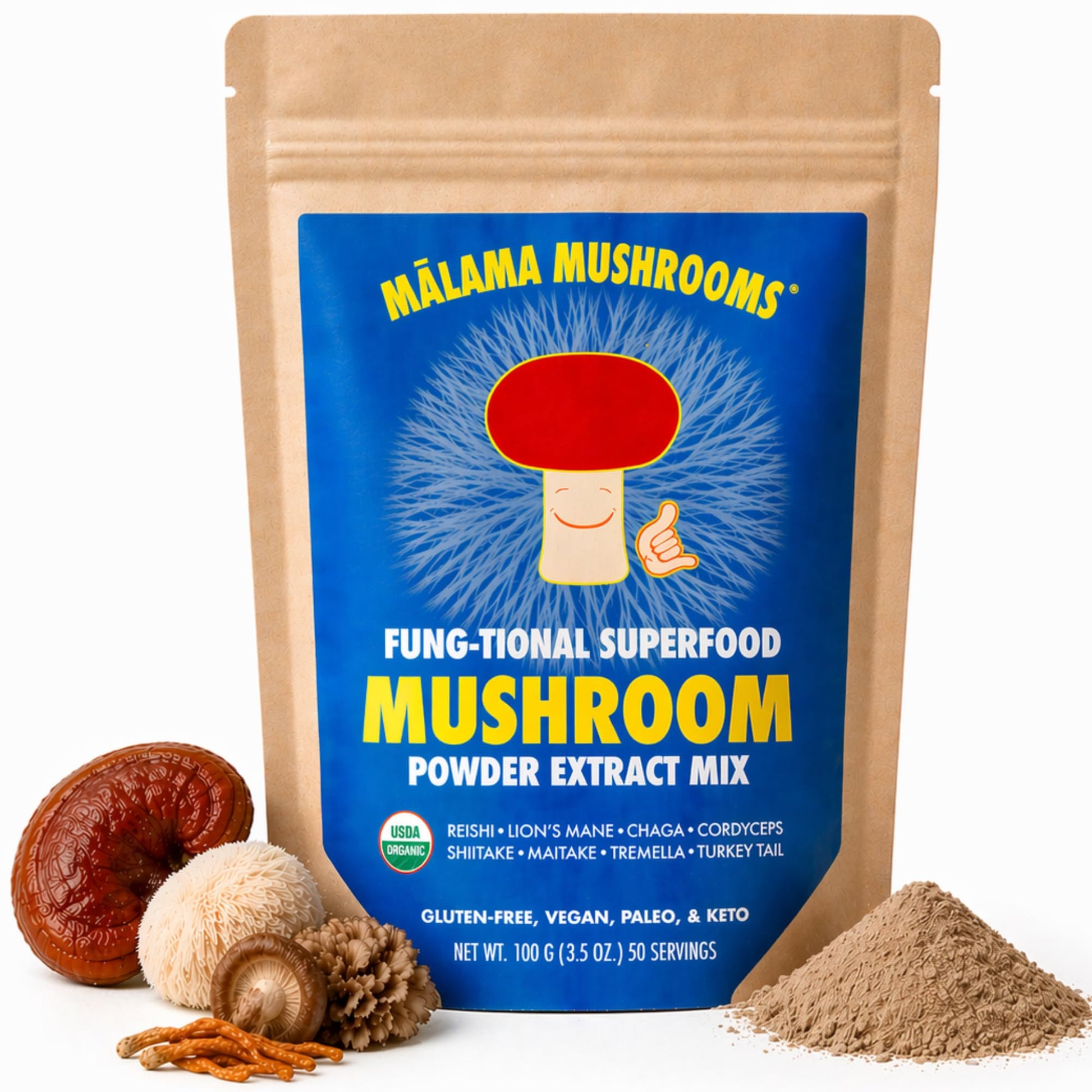 8-Mushroom Extract Powder by Malama, Organic Body Mushroom Blend Featuring Lion's Mane, Reishi, Cordyceps, Chaga, Turkey Tail, Superfood Adaptogenic - PrimeBioHealth - canada supplements