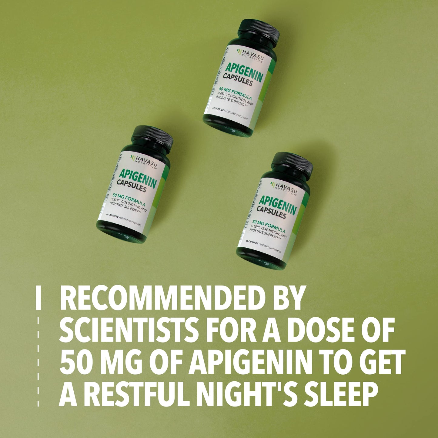 Apigenin Capsules 50mg, 60 Count, Sleep & Cognitive Support Supplement | Melatonin-Free Sleep Support, Chamomile Flavonoid for Relaxation & Cognitive Function, Vegan, Non-GMO, 2-Month Supply