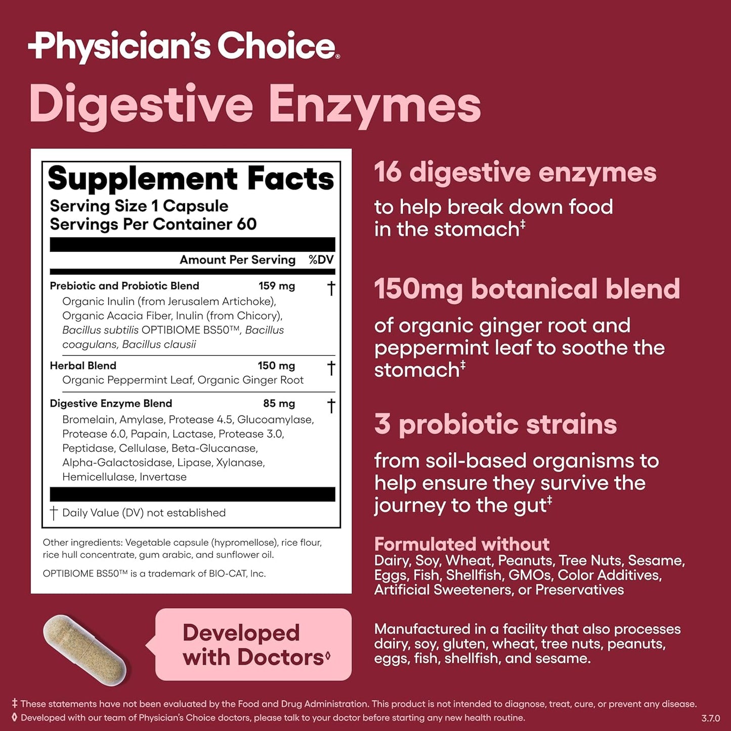 Physician's CHOICE Digestive Enzymes for Bloating & Digestion - Fast-Acting 16 Enzyme Formula with Organic Prebiotics & Probiotics for Gut & Digestive Health - Meal Time Discomfort Relief - 60 CT