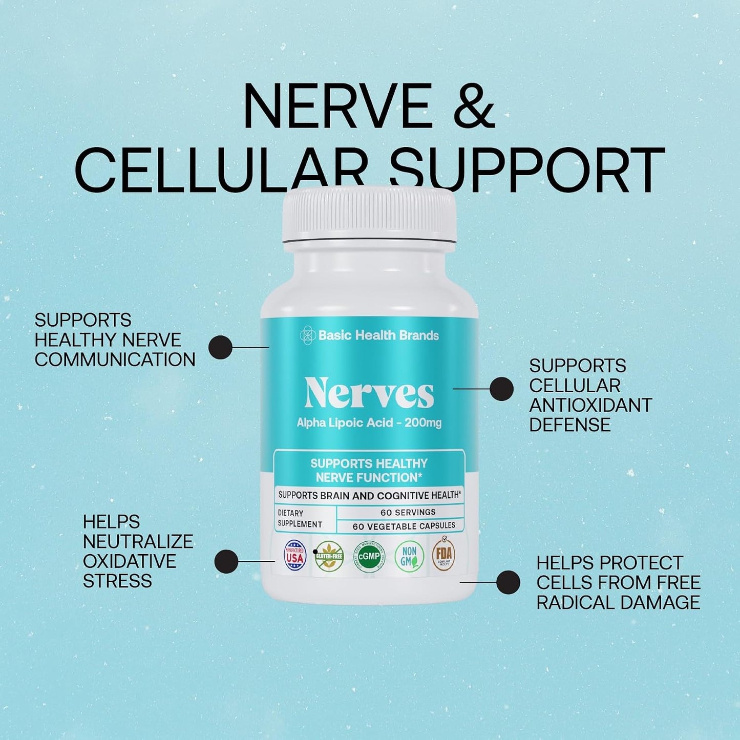 Basic Brands Nerves Alpha Lipoic Acid, 200 mg 1 Pack | Antioxidant, Immune Support, Eye Health Support, Heart Health Support, Nerve Health
