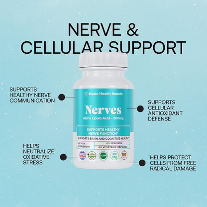 Basic Brands Nerves Alpha Lipoic Acid, 200 mg 1 Pack | Antioxidant, Immune Support, Eye Health Support, Heart Health Support, Nerve Health