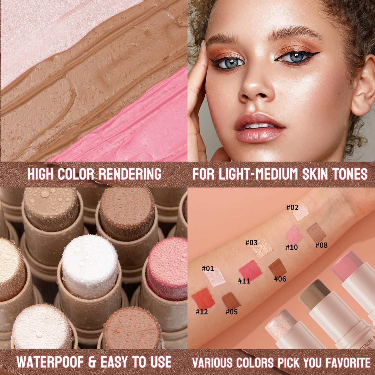 3Pcs Cream Contour Sticks Kit, Highlighter Stick Blush Stick Cream Contour Kit Makeup Set with Brush,Face Brightens & Shades Contour Stick Waterproof for Women QICBuy Supplements Australia