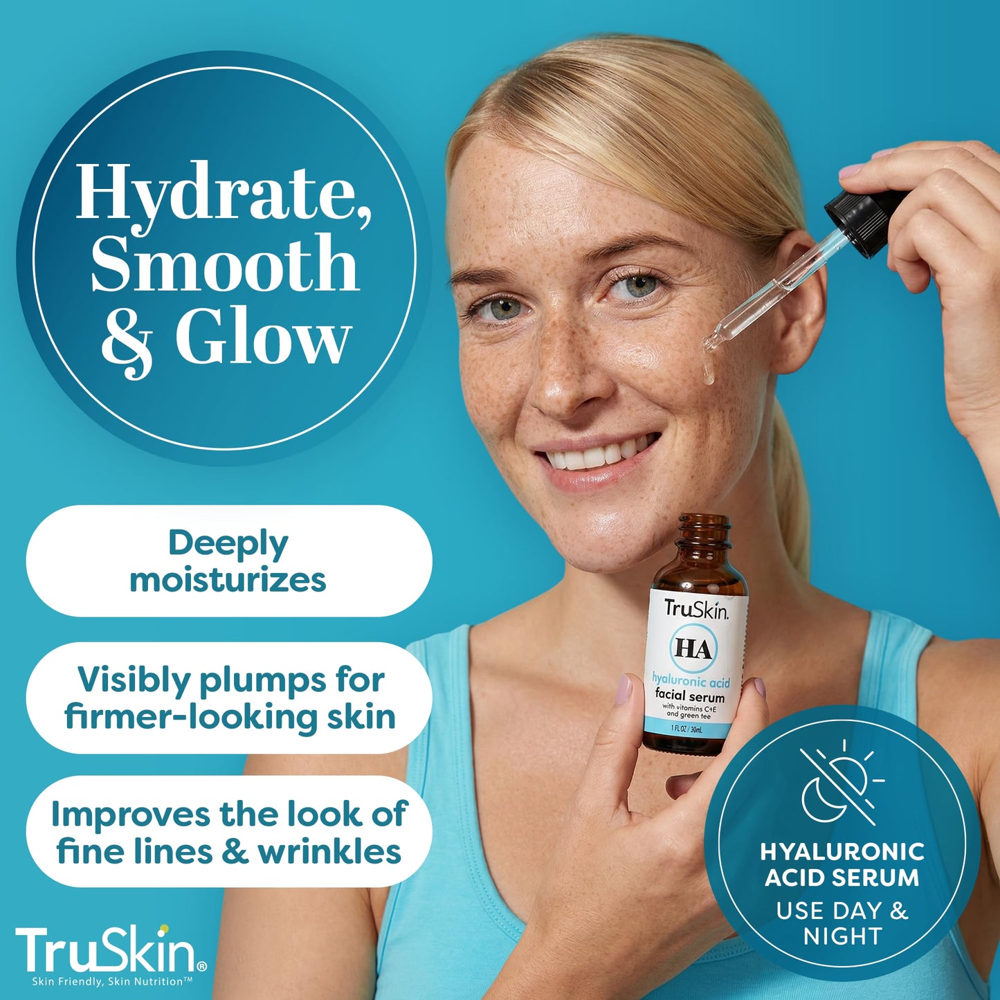 TruSkin Hyaluronic Acid Serum for Face for Hydrated, Plumper Skin, 1 fl oz | With 7 ultra-hydrating ingredients to replenish moisture and leave skin feeling soft, smooth and healthy-looking