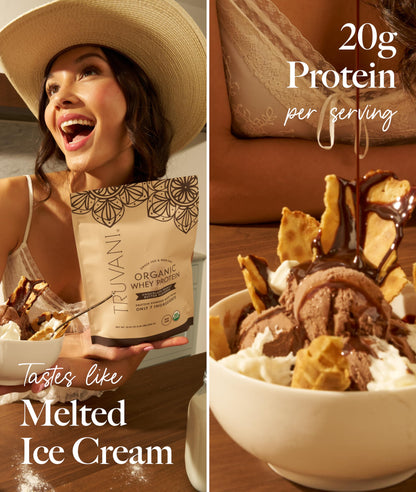 Truvani Organic Whey Protein Powder | Vanilla | 1 Serving | 20g Grass Fed Whey Protein | USDA Organic & Non-GMO | Gluten Free | No Gums, No Soy, No Stevia, No Added Sugars