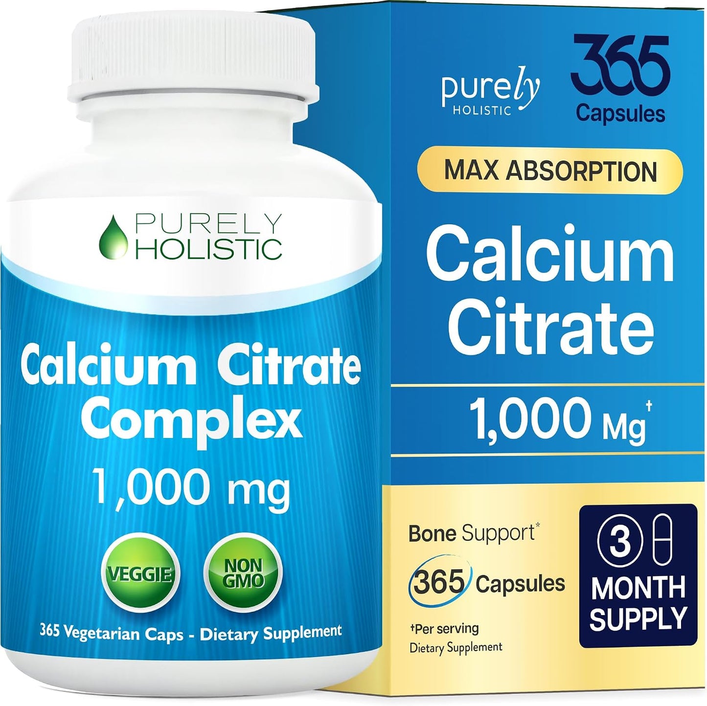 Calcium Citrate 1000mg, Bone & Teeth Support, Dr-Formulated | High-Absorption Cal Complex, Third-Party Tested, 3 Month Supply, Calcium Supplements for Women & Men, 365 Capsules