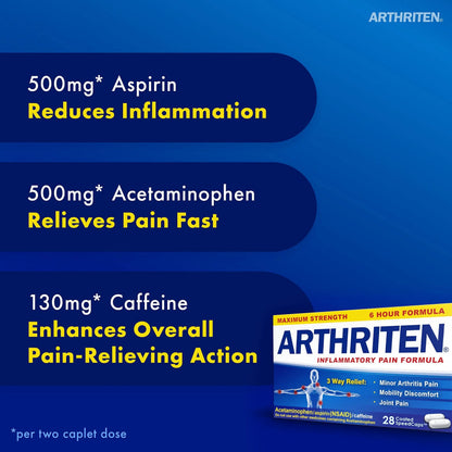 Arthriten Inflammatory Pain Formula Caplets with 3 Active Ingredients: Aspirin, Acetaminophen & Caffeine, White, 28 Count (Pack of 1) ArthritenBuy Supplements Australia