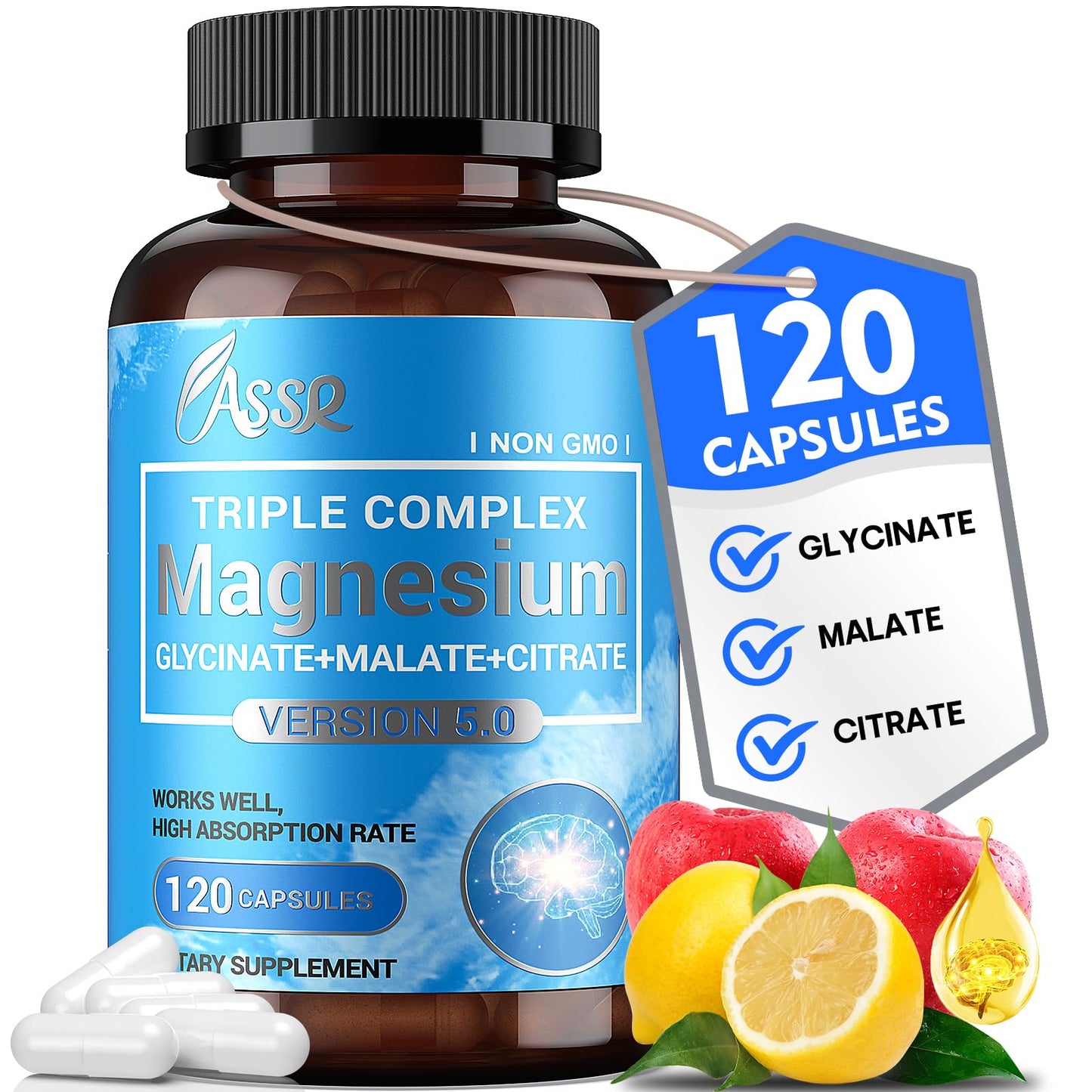 ASSR Triple Magnesium Complex – 300mg Magnesium Supplement with Glycinate, Malate & Citrate – Supports Relaxation, Muscle & Nerve Function