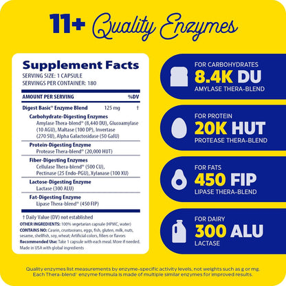 Enzymedica Digest Basic - Helps Gas & Bloating - 180 Caps