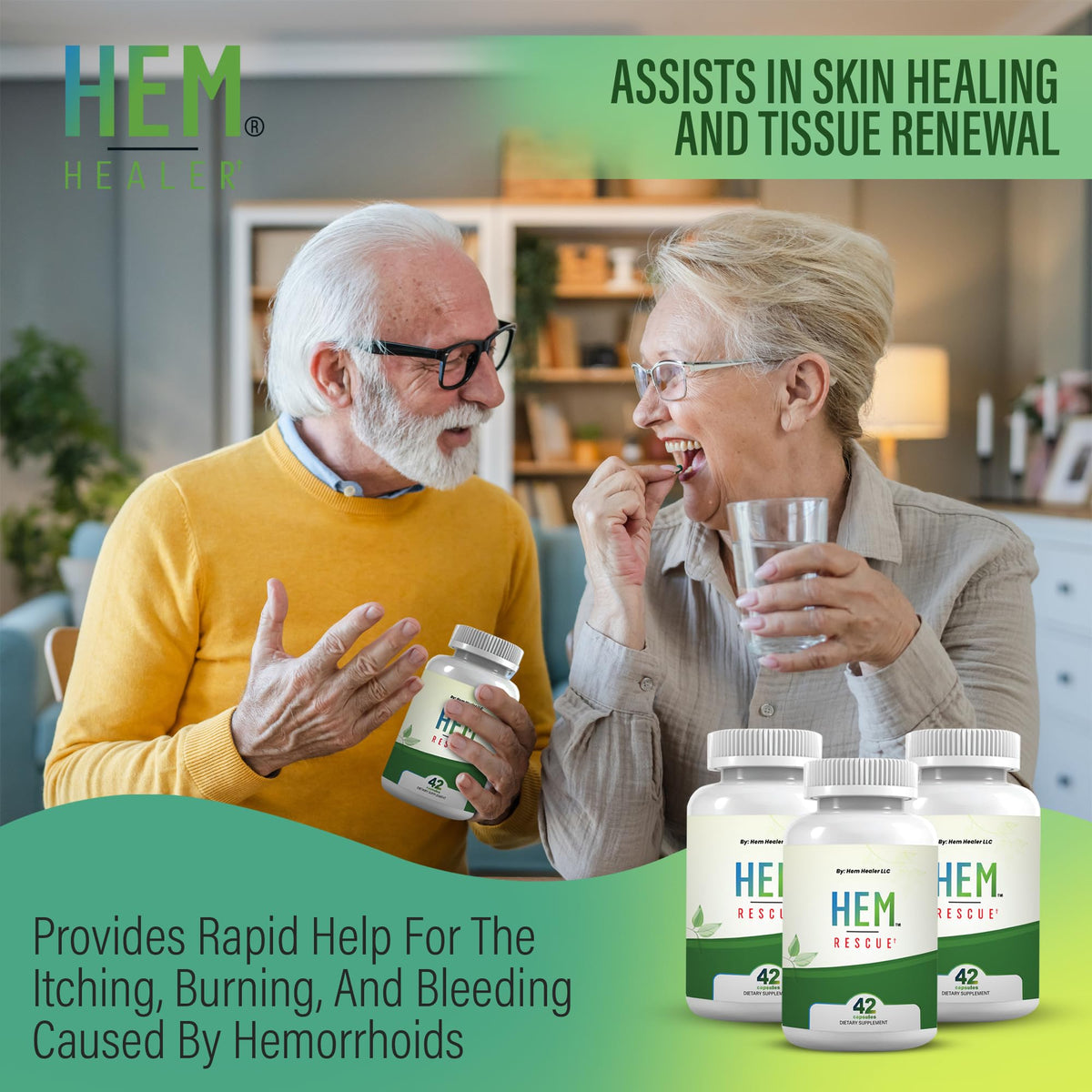 Hem Healer Hem Rescue Hemorrhoid Treatment Supplement - All Natural, Reduces Discomfort & Swelling, Boosts Blood Flow, Oral Botanical Blend, Made in USA - (1 Bottle Pack) Hem HealerBuy Supplements Australia