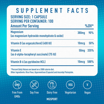MGSPORT Magnesium Supplement 380mg - High Absorption Magnesium Complex Formula with Vitamins B6, D, E - Supports Muscle Function and Sleep Quality - 100 Servings MgSport buy supplements Au
