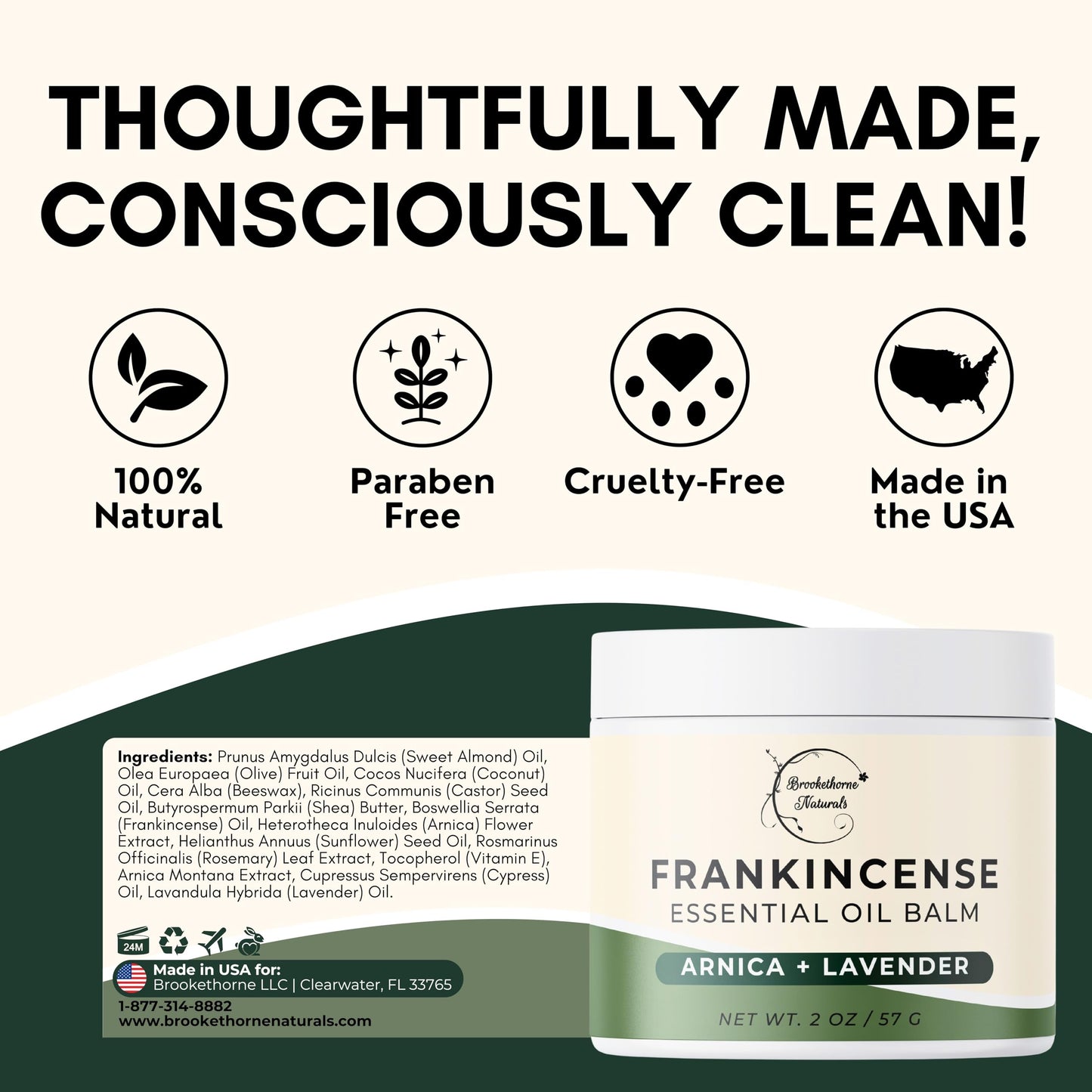 Brookethorne Naturals Frankincense Balm | Frankincense Essential Oil Balm for Skin Hydration | Soothing Muscle & Joint Support | Boswellia Extract, Arnica Montana, Castor Oil & Lavender 2oz Brookethorne NaturalsBuy Supplements Australia