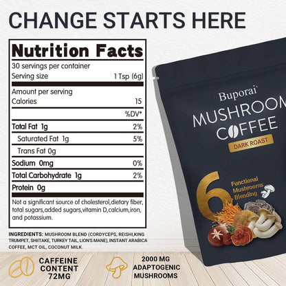 Mushroom Coffee, Instant Mushroom Coffee Organic with 6 Mushrooms Lion’s Mane, Cordyceps, Turkey Tail & Other for Energy, Focus, Digestion, Immunity, 35 Servings